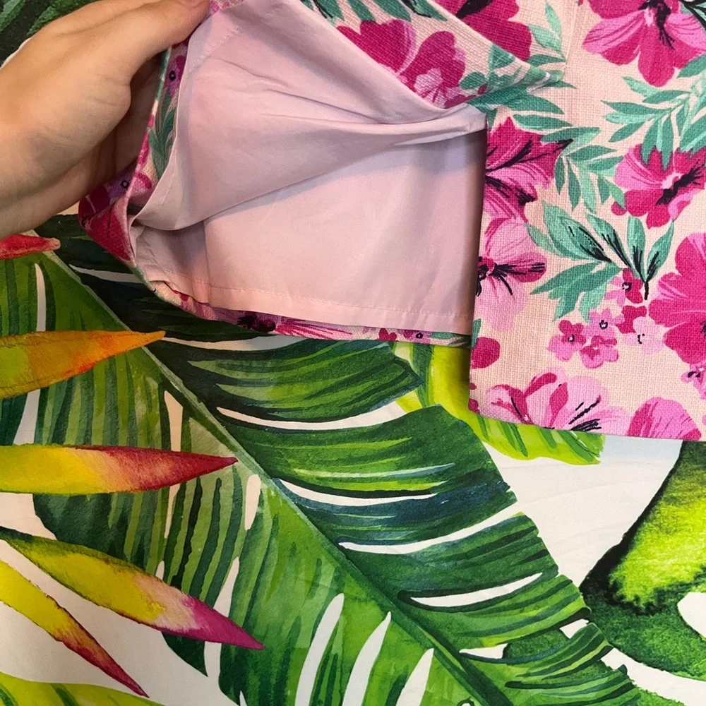 J. Crew 6 Tropical Preppy Office Teacher City Spring Summer Pink Green Skirt